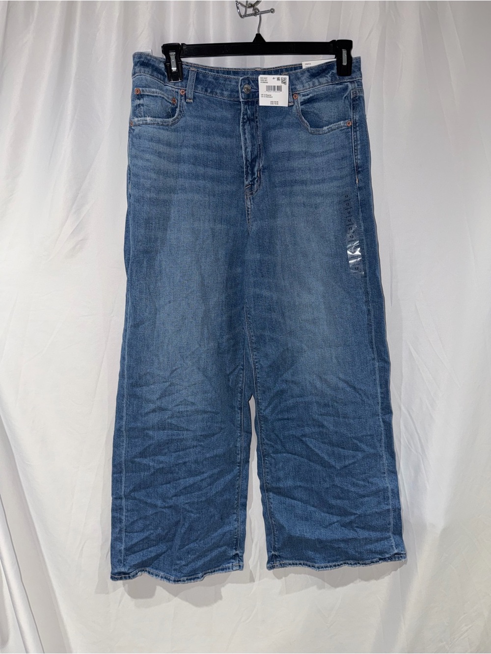 American Eagle Jeans Dreamy Drape Super High Rise Baggy Wide Leg Blue Denim 12